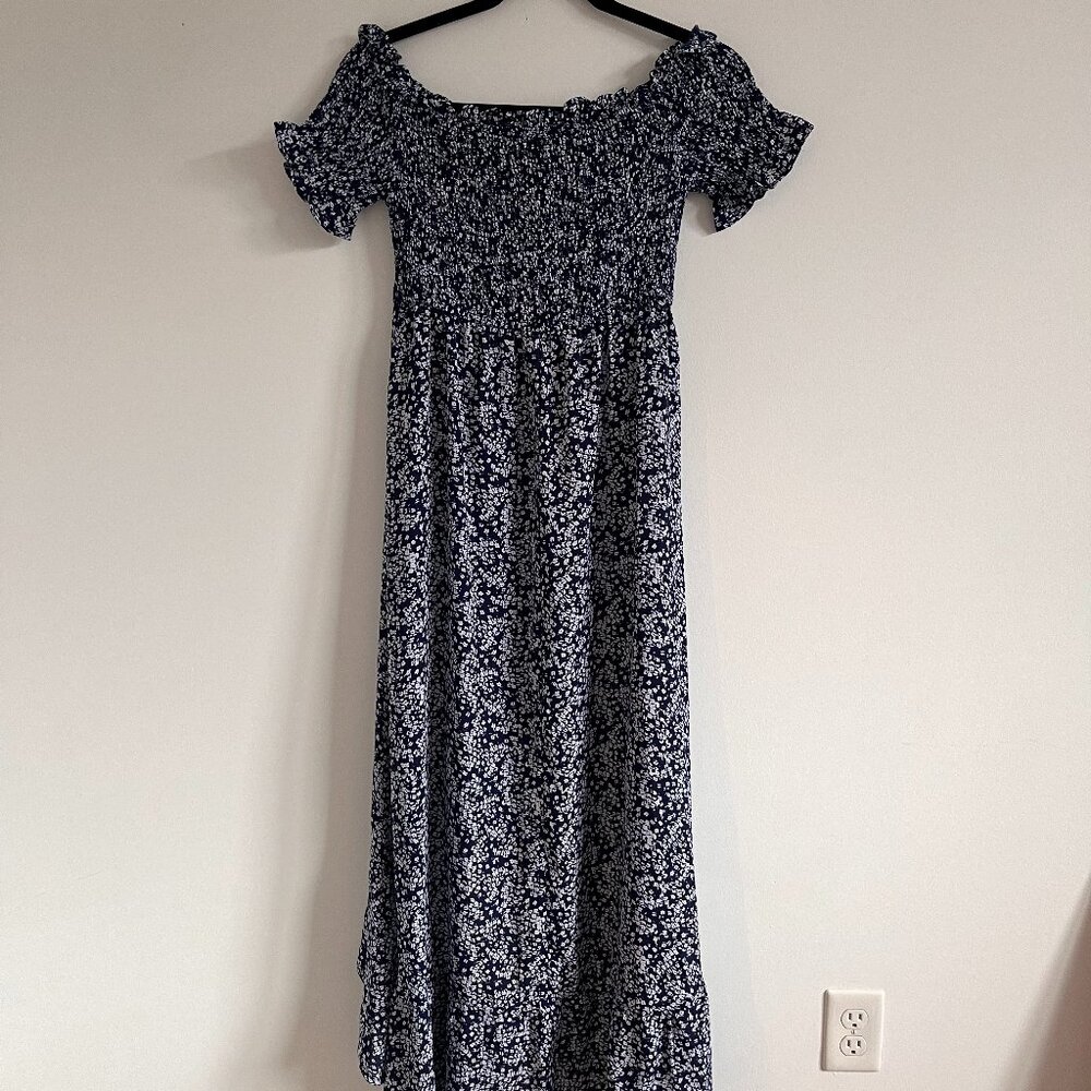 Lulu Blue Floral Maxi Dress, Asymmetrical Hem - Medium